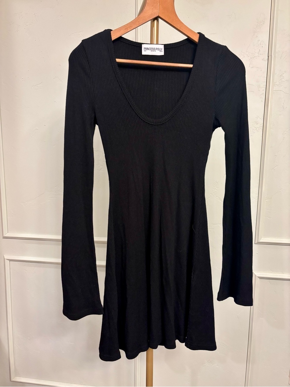 Princess Polly Long Sleeve Ribbed Mini Dress Black MSRP $69 NWOT